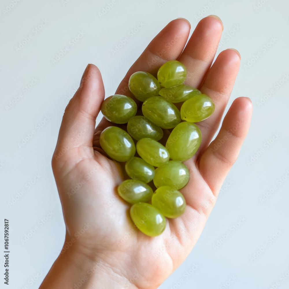 A handful of fresh green grapes, isolated on a white background, highlighting a refreshing fruit choice A handful of fresh green grapes, isolated on a white background, highlighting a refreshing fruit choice