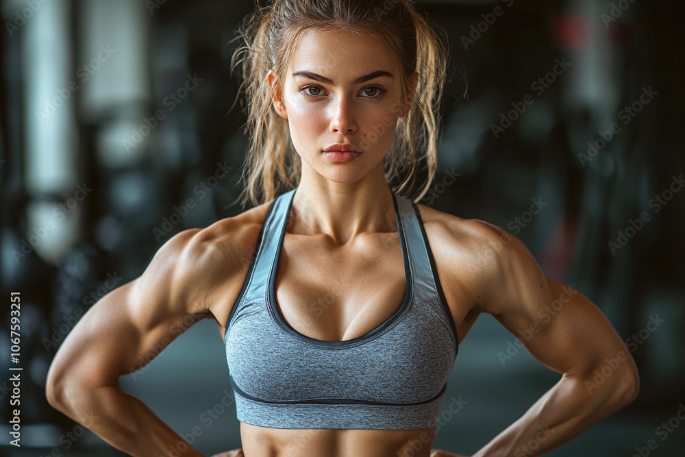 Fitness enthusiast showcasing strength in a gym during morning workout Fitness enthusiast showcasing strength in a gym during morning workout