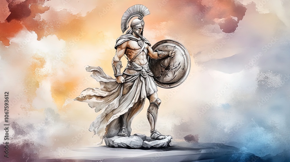 Triumphant Warrior: A Classical Marble Statue Against Bold Red - Perfect as a Poster for Sports Interiors and Inspirational Decor Triumphant Warrior: A Classical Marble Statue Against Bold Red - Perfect as a Poster for Sports Interiors and Inspirational Decor