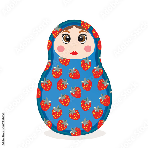 Russian Matryoshka. Traditional Russian folklore dolls with big eyes and lips. Babushka doll with hohloma, traditional painted floral pattern. Hand drawn vector illustration