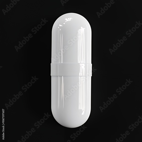 Single white capsule pill isolated on black background.