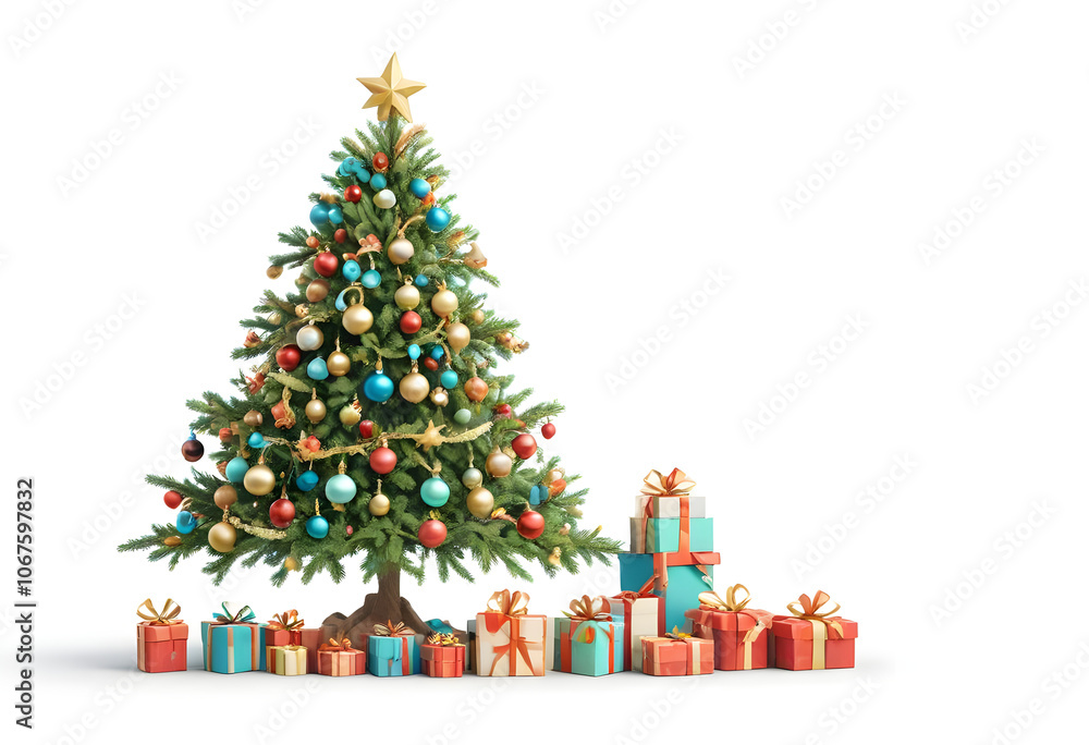 christmas tree with gift boxes isolated on white christmas tree with gift boxes isolated on white