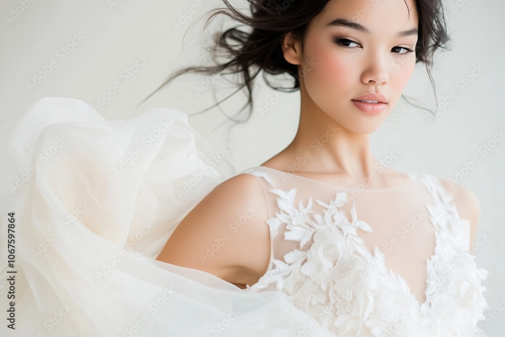 bride wearing a gown with a basque waist and corset bodice, emphasizing her silhouette with intricate lace detailing and a slight sheen bride wearing a gown with a basque waist and corset bodice, emphasizing her silhouette with intricate lace detailing and a slight sheen