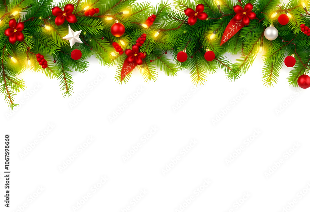 christmas frame with branches and balls on white background christmas frame with branches and balls on white background