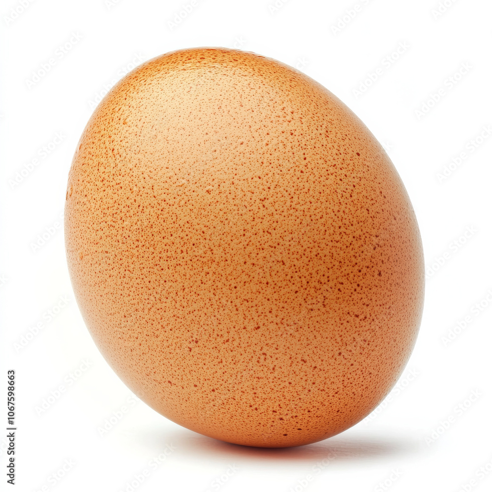 A single brown egg with visible texture, isolated on a white background, emphasizing a simple ingredient A single brown egg with visible texture, isolated on a white background, emphasizing a simple ingredient