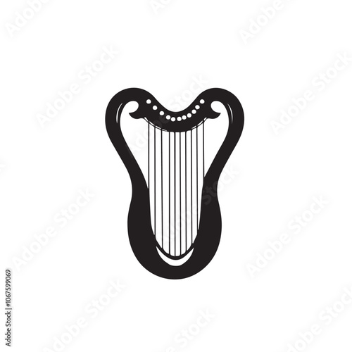 Lyre In cartoon, hand-drawn flat style. image for social media, websites and UI. Isolated 2D vector design in logo, icon, sketch style, simple line vector, single color. AI Generative Art.