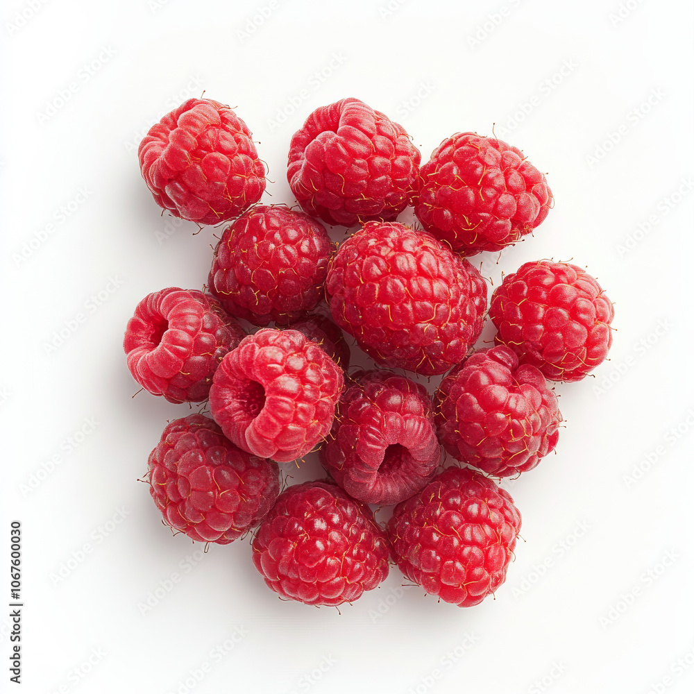 A handful of fresh raspberries, isolated on a white background, showcasing a vibrant berry A handful of fresh raspberries, isolated on a white background, showcasing a vibrant berry