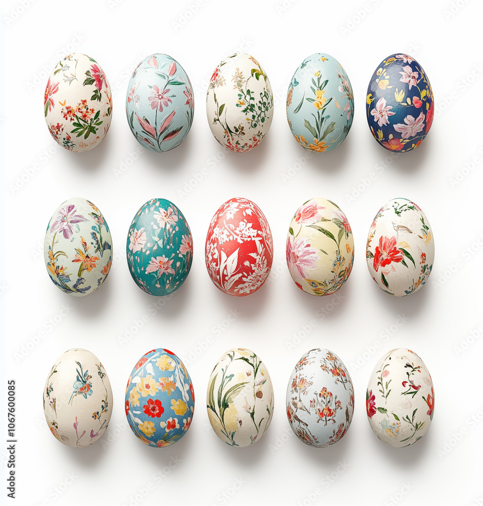A set of Easter eggs decorated with various patterns A set of Easter eggs decorated with various patterns