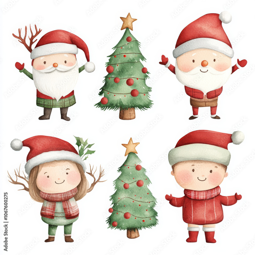 Cute Christmas characters surround decorated tree, spreading holiday cheer with their festive outfits and joyful expressions. Perfect for seasonal celebrations and winter fun Cute Christmas characters surround decorated tree, spreading holiday cheer with their festive outfits and joyful expressions. Perfect for seasonal celebrations and winter fun