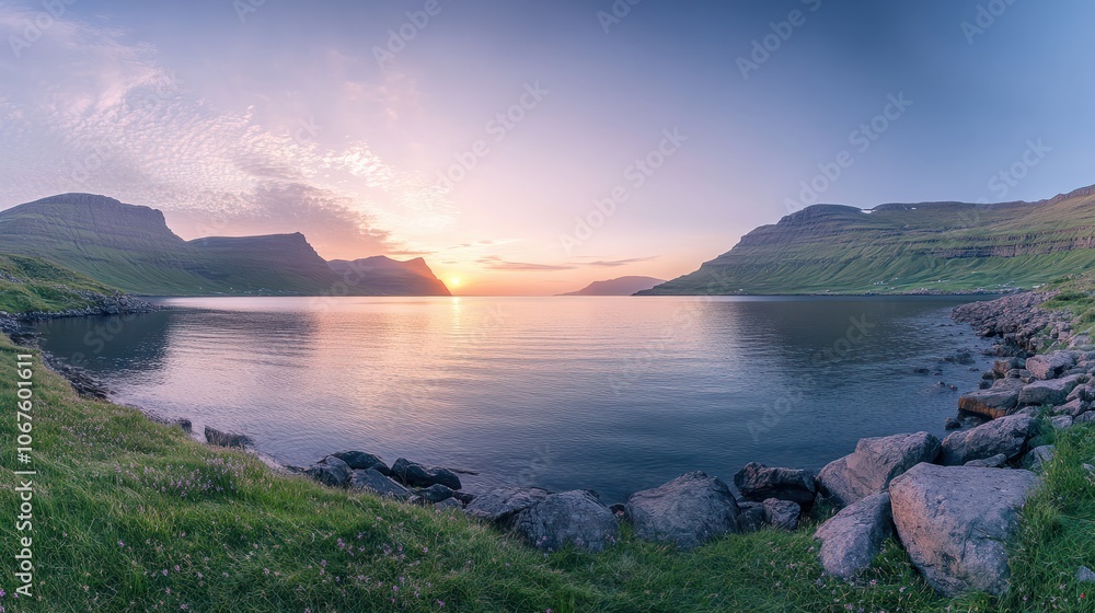 Incredible panoramical view of Sorvagsvatn lake on cliffs of Vagar ...