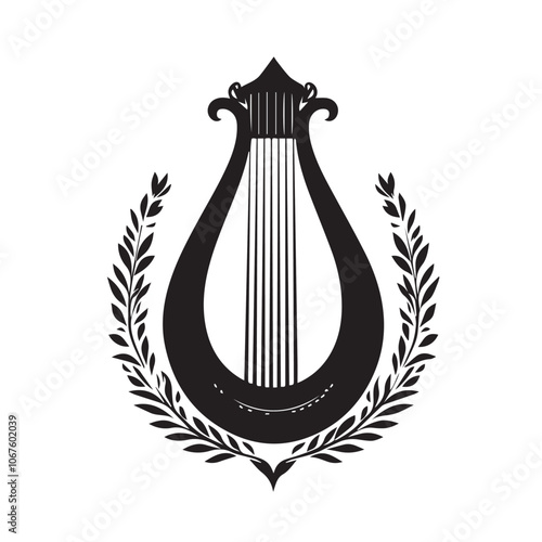 Lyre In cartoon, hand-drawn flat style. image for social media, websites and UI. Isolated 2D vector design in logo, icon, sketch style, simple line vector, single color. AI Generative Art.