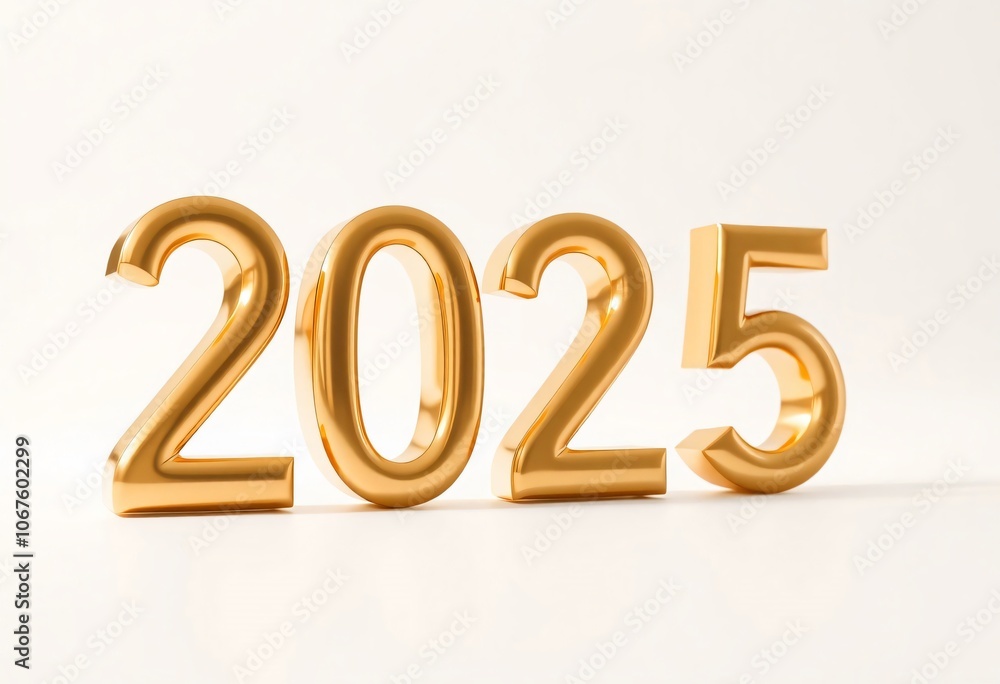 2025 3d letters in gold metallic on white background 2025 3d letters in gold metallic on white background