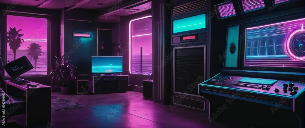 Retroinspired gaming wallpaper with an s synthwave theme Retroinspired gaming wallpaper with an s synthwave theme