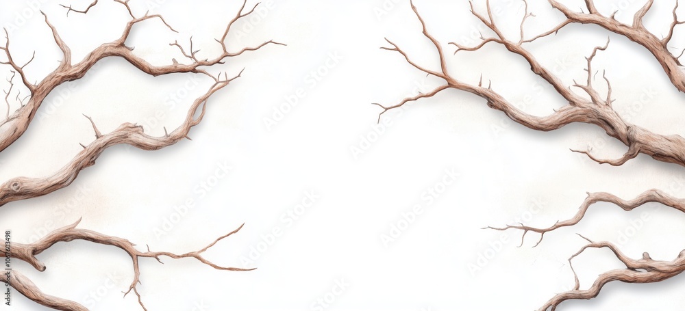 Detailed line drawing of bare tree branches with white background for artistic decor and minimalist design Detailed line drawing of bare tree branches with white background for artistic decor and minimalist design