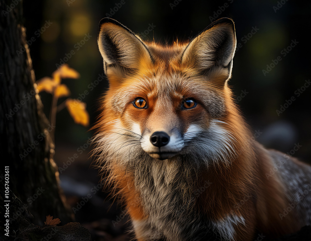 Ein Rotfuchs schaut aufmerksam