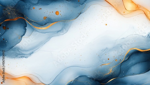abstract blue, white and orange marble background