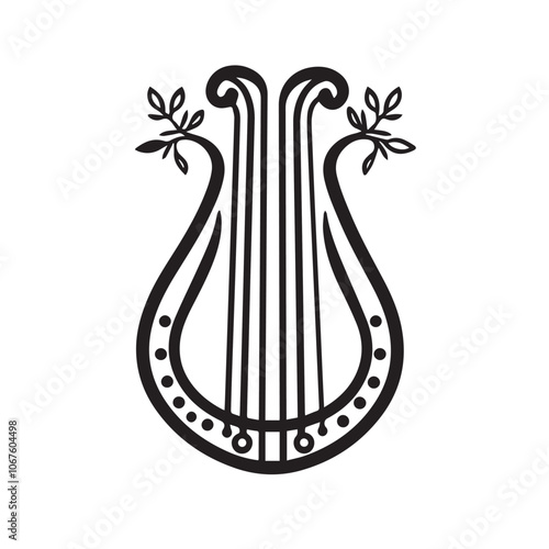 Lyre In cartoon, hand-drawn flat style. image for social media, websites and UI. Isolated 2D vector design in logo, icon, sketch style, simple line vector, single color. AI Generative Art.