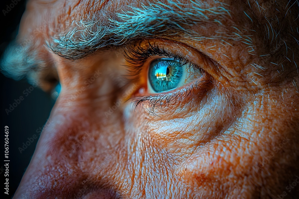 Captivating blue eye close-up of elderly person reflecting light and wisdom Captivating blue eye close-up of elderly person reflecting light and wisdom