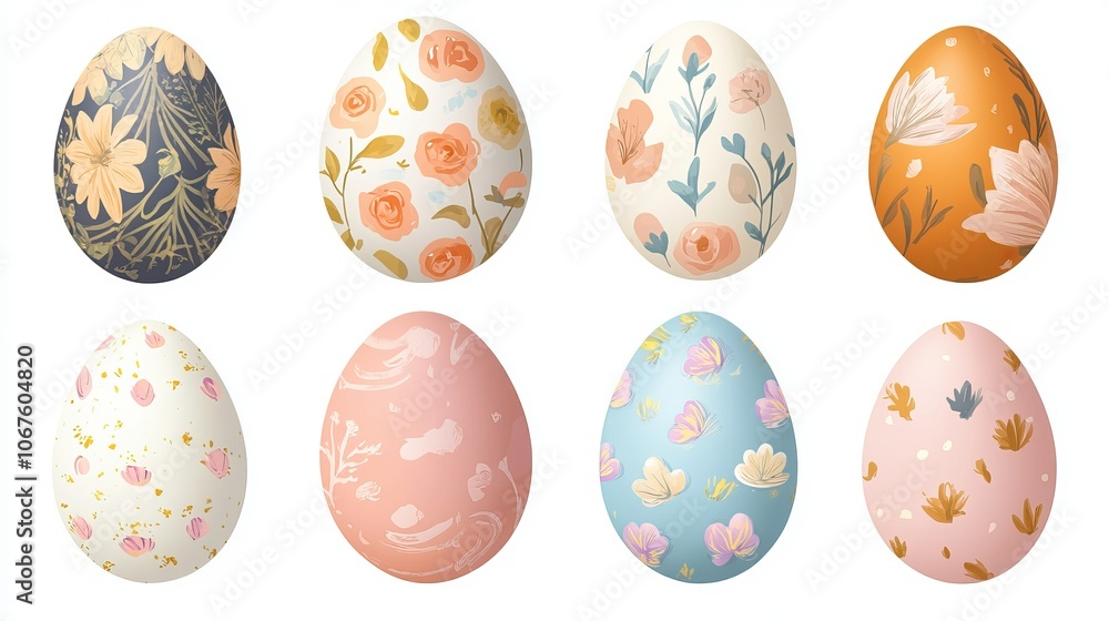 A vector set of realistic, isolated Easter eggs on a white background, ideal for decoration. Each egg is uniquely designed to add festive flair, perfect for celebrating the concept of Happy Easter. A vector set of realistic, isolated Easter eggs on a white background, ideal for decoration. Each egg is uniquely designed to add festive flair, perfect for celebrating the concept of Happy Easter.