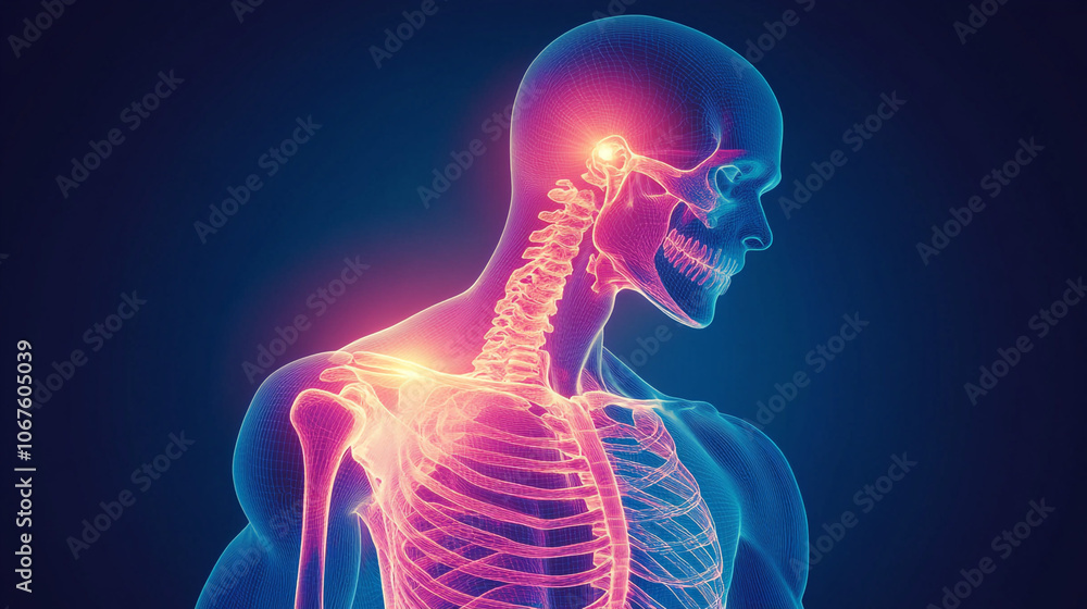 Human Skeleton Anatomy Head Neck Shoulder Rib Cage Healthcare Medical Illustration Human Skeleton Anatomy Head Neck Shoulder Rib Cage Healthcare Medical Illustration