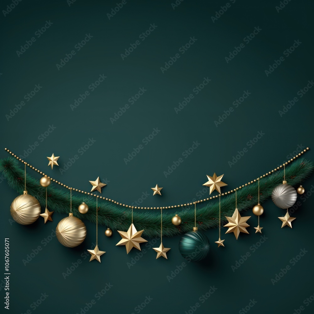 Fototapeta premium Christmas line garland necklace jewelry green.