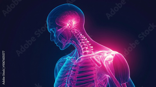 Human Anatomy Illustration Skeletal System Neck and Shoulder Pain Medical Concept