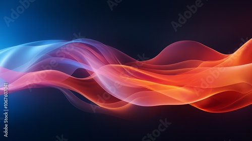 Abstract flowing red and blue light wave on dark background.