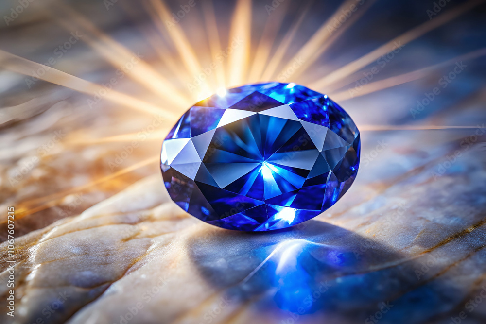 A dazzling blue gemstone shines brightly on a textured surface, reflecting light and showcasing its intricate facets. A dazzling blue gemstone shines brightly on a textured surface, reflecting light and showcasing its intricate facets.