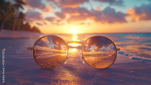Wallpaper Mural Sunset Beach Reflected in Oversized Glasses Torontodigital.ca