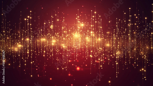 Simple title text, golden tech icon. Dark red background with interwoven golden beams