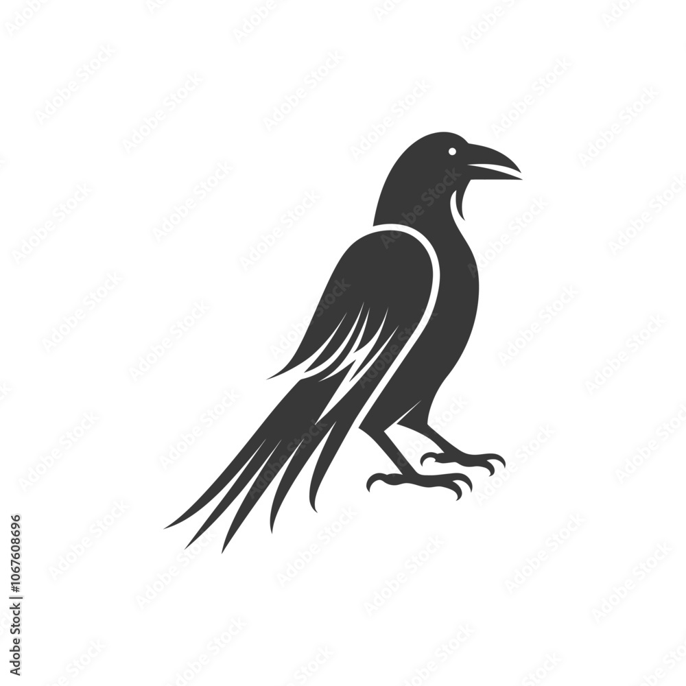 Fototapeta premium Stylized Black and White Silhouette of a Raven