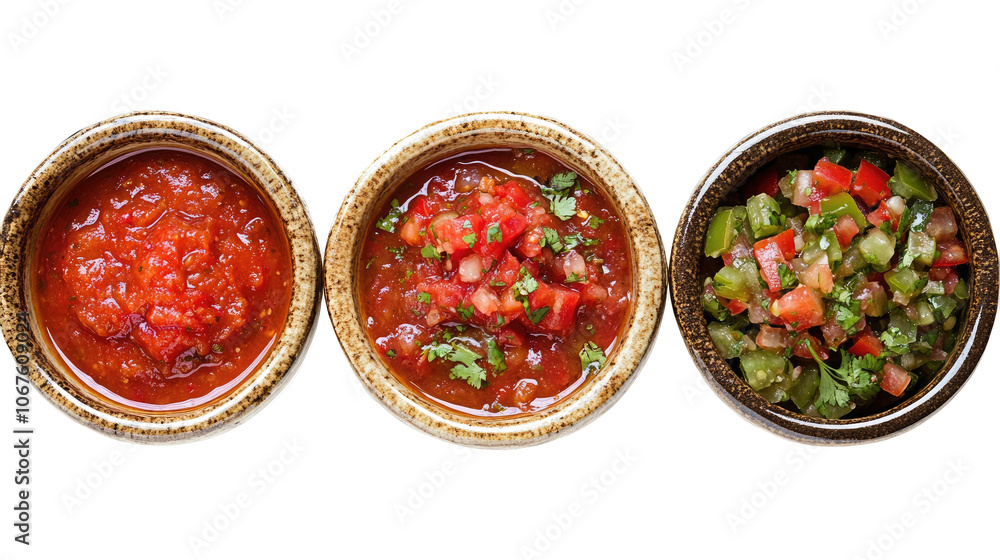 Selection of Mexican Salsa Sauces in Bowls on a Transparent Background Generative AI Selection of Mexican Salsa Sauces in Bowls on a Transparent Background Generative AI