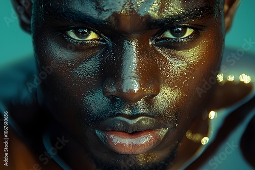 Intense close-up of a determined athlete with focused expression