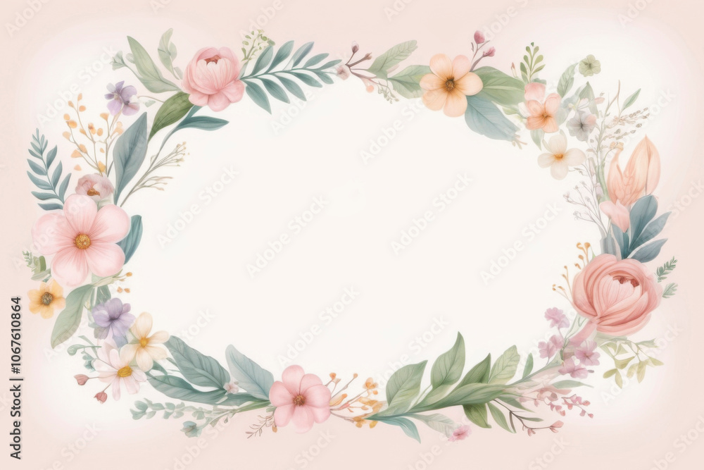 Elegant pastel floral frame with delicate blossoms and soft foliage. Gentle, watercolor-inspired design, sense of romance and sophistication. For invitations, greeting cards, or decorative element Elegant pastel floral frame with delicate blossoms and soft foliage. Gentle, watercolor-inspired design, sense of romance and sophistication. For invitations, greeting cards, or decorative element