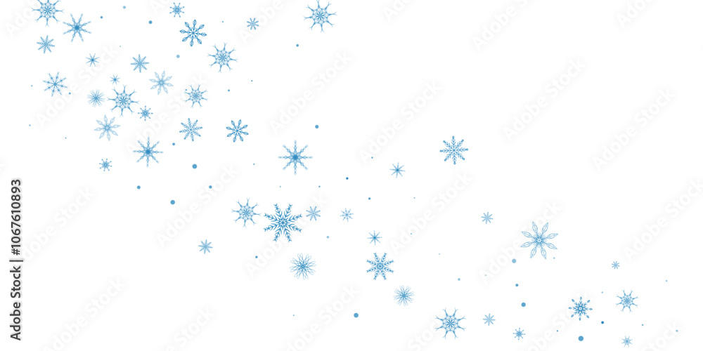 Snowflakes. Snow, snowfall. Falling scattered blue snowflakes on a white background. Snowflakes. Snow, snowfall. Falling scattered blue snowflakes on a white background.