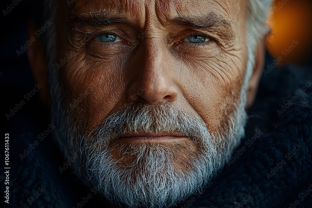 Elderly man with intense gaze and textured skin in close-up portrait Elderly man with intense gaze and textured skin in close-up portrait