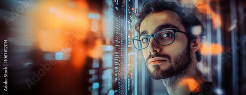 young IT specialist in the server room while working on the company's digital security