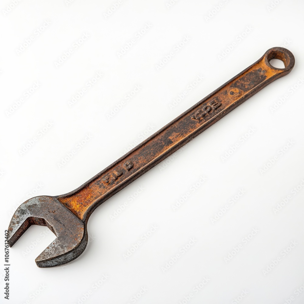 Photo of old, rusty extension wrench on white background Photo of old, rusty extension wrench on white background