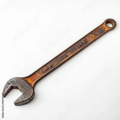 Photo of old, rusty extension wrench on white background