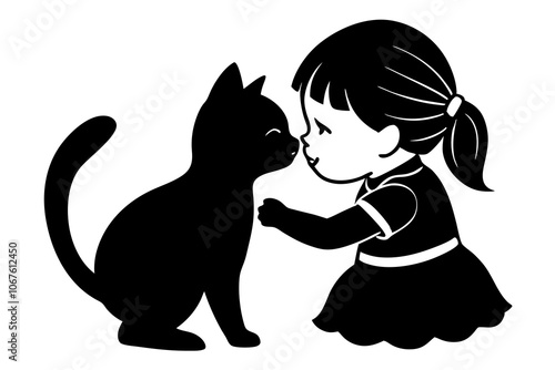 baby cat and girl with love