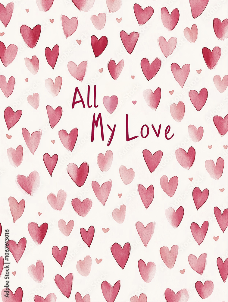 Charming greeting card featuring a delightful pink heart pattern on a white background, perfect for expressing love and affection Charming greeting card featuring a delightful pink heart pattern on a white background, perfect for expressing love and affection