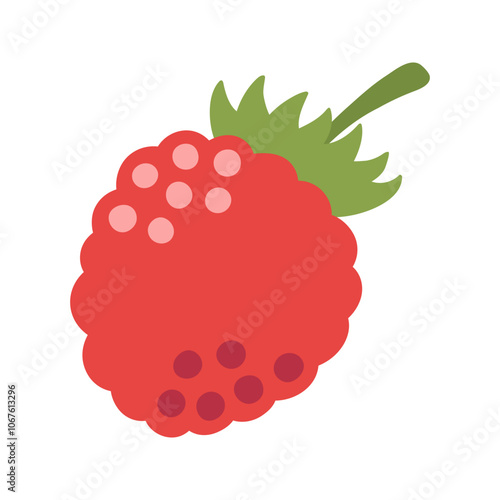 Single juicy red raspberry. Hand drawn cartoon summer berry fruit illustration