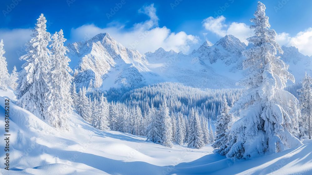 Winter. Frosty trees and mountines covered with snow. Winter. Frosty trees and mountines covered with snow.