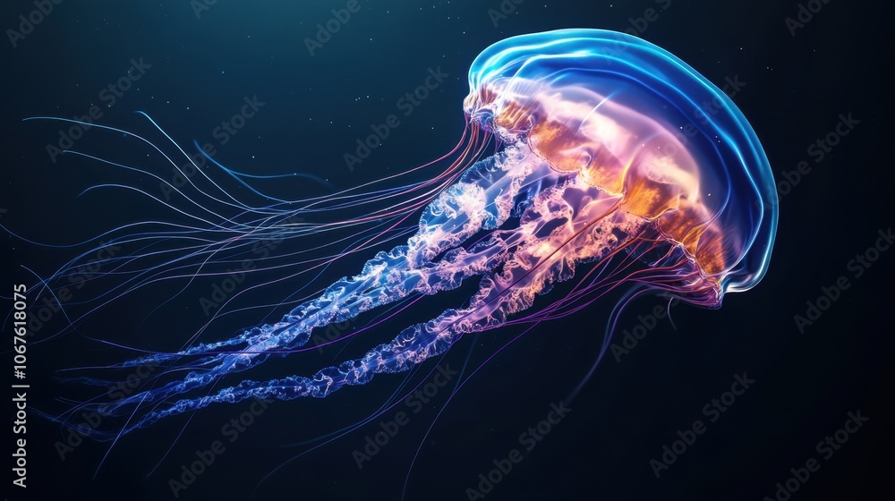 Explore the graceful movement of jellyfish in the deep ocean waters Explore the graceful movement of jellyfish in the deep ocean waters