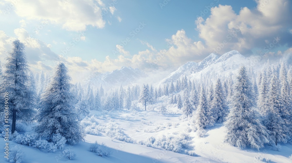 Explore the serene beauty of snow-covered mountains and pine forests Explore the serene beauty of snow-covered mountains and pine forests