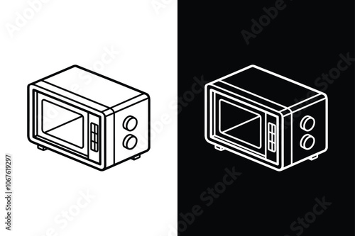 Microwave oven line art icon on White Background Vector Art Illustration on white background.