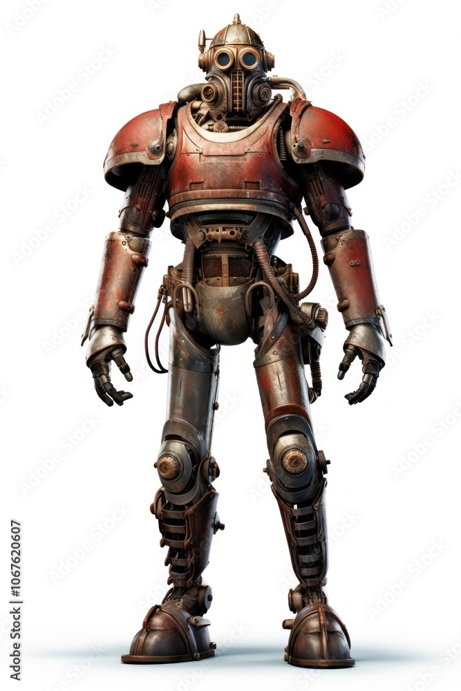 Steampunk robot white background protection security. Steampunk robot white background protection security.