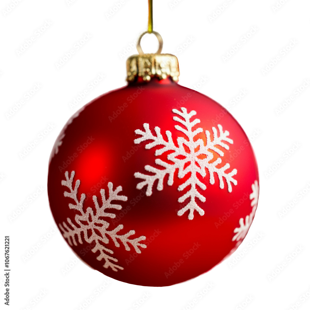 Classic red holiday bauble with a white snowflake design, isolated on a transparent background for Christmas and winter decor Classic red holiday bauble with a white snowflake design, isolated on a transparent background for Christmas and winter decor