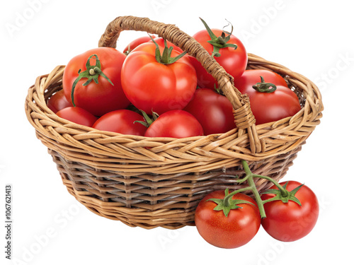basket of tomatoes isolated on transparent background