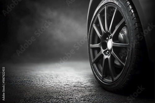 Car tires on a dark background